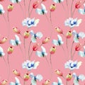 Seamless pattern with Tulips and Sweet pea flowers Royalty Free Stock Photo