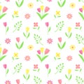 Seamless pattern with tulips, twigs anf flowers