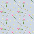 Seamless pattern with tulips and willow