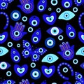 Seamless pattern of Turkish amulets - blue eyes