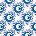 Seamless pattern with Turkish evil eye bead. Good luck. Turkish tile. Oriental ottoman design for wallpapers, pattern Royalty Free Stock Photo