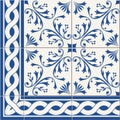 seamless pattern. Turkish, Moroccan, Portuguese Azulejo tiles and border, ornaments. Royalty Free Stock Photo