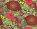 Seamless pattern of turtle, chameleon and flowers Royalty Free Stock Photo