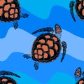 Seamless pattern from turtles on a black background Royalty Free Stock Photo