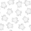 Seamless pattern turtles Line art Black on white background Illustration doodle Monochrome Underwater world Hand drawn Royalty Free Stock Photo