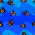 Seamless pattern from turtles on ocean waves