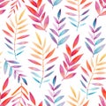 Seamless pattern of twigs with colorful leaves on a white background. Watercolor drawing. Falling leaves. Royalty Free Stock Photo