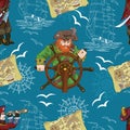 Seamless pattern with two captains and pirate map Royalty Free Stock Photo