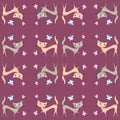 Seamless pattern of two different colored cats go in different d