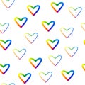 Seamless pattern of two different rainbow hearts