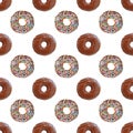 Seamless Pattern of Two Types of Delectable Chocolate Glazed Donuts on transparent backdrop