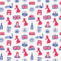 Seamless pattern on UK and London theme with British symbols