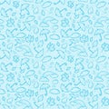 Seamless pattern with umbrellas and cloud on blue background