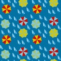 Seamless pattern - umbrellas and drops of a rain.