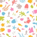 Seamless pattern with underwater animals. Ocean, sea life. Nautical background. Flat style Royalty Free Stock Photo