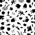 Seamless pattern with underwater animals. Ocean, sea life. Nautical background. Flat style Royalty Free Stock Photo