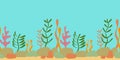 Seamless pattern of the underwater world, landscape with seaweed. Silhouette image of plants in a flat cartoon style Royalty Free Stock Photo