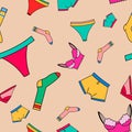 Seamless Pattern with underwear clothes panties, bra and socks.