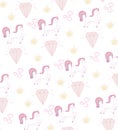 Seamless Pattern - unicorn, crown and diamonds