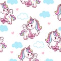 Seamless pattern unicorn fairy cartoon cute Pony Child vector with pastel cloud Royalty Free Stock Photo