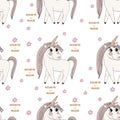 Seamless pattern with Unicorn with long hair with flower