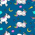 Seamless pattern with unicorn, moon and stars. Cute and lovely background. Vector illustration. Abstract background for girls Royalty Free Stock Photo