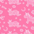 Seamless pattern with unicorn, moon and stars. Cute and lovely background. Vector illustration. Abstract background for girls Royalty Free Stock Photo