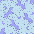 Seamless pattern with unicorn, moon and stars vector