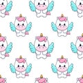 Seamless pattern with unicorn with wings. Vector tile