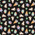 Seamless pattern with unicorns cupcakes