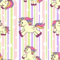 Seamless pattern with unicorns and stars