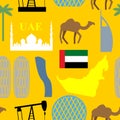 Seamless pattern United Arab Emirates. Desert and camels and pal