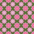 Seamless pattern, unusual pink flowers on a green background Royalty Free Stock Photo