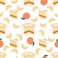 Seamless pattern with Uruguayan cake chaja in cartoon flat style. Hand drawn vector background with sponge cake and Royalty Free Stock Photo