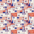 Seamless pattern on USA theme with envelopes and postcards Royalty Free Stock Photo
