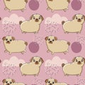 Seamless pattern with ÃÂute dog breed pug. Excellent design for packaging, wrapping paper, textile etc. Funny little doggy