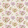 Seamless pattern for Valentine day - floral hearts with apple flowers, cherry blossom . Watercolor Royalty Free Stock Photo