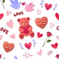 Seamless pattern with valentine objects