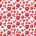 Seamless pattern for Valentine's Day. Collection of watercolor hearts. Lovely romantic background for fabric Royalty Free Stock Photo