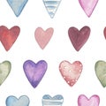 Seamless pattern. Valentines Day. Delicate Love. Hand drawn water color hearts