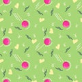 Seamless pattern for Valentines Day with lollipops, delicious candy in the form of cartoon hearts. Vector illustration for