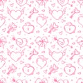 Seamless pattern with valentines day and love monochrome objects in doodle style on white background Royalty Free Stock Photo