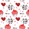 Seamless pattern with Valentines day panda cupids vector illustration Royalty Free Stock Photo