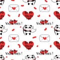 Seamless pattern with Valentines day panda cupids vector illustration Royalty Free Stock Photo