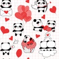 Seamless pattern with Valentines day pandas vector illustration Royalty Free Stock Photo