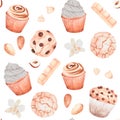 Seamless pattern. Vanilla sweets. Watercolor vintage illustration. For your design.