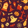 Seamless pattern with varicoloured halloween accessories