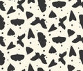 Black moth silhouettes seamless pattern