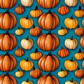 Background Design Pattern of a Variety of Decorative Pumpkins on Teal