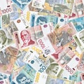 Seamless pattern with various banknotes of Serbian dinar Royalty Free Stock Photo
